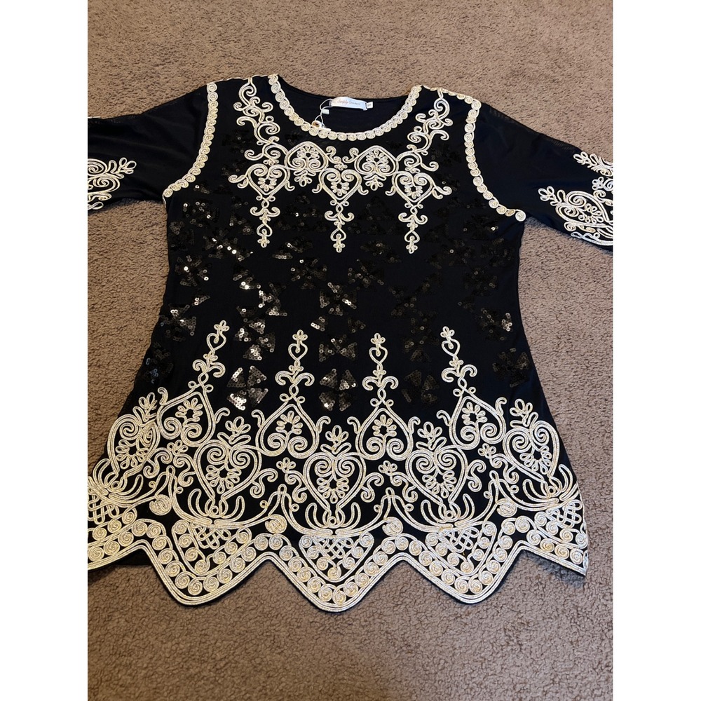 Simply Couture Black Sequin Embroidered Tunic Top/Mini Dress Size S NWT - Picture 16 of 16
